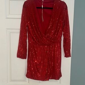 Red Sequin V-Neck Jumpsuit & Romper